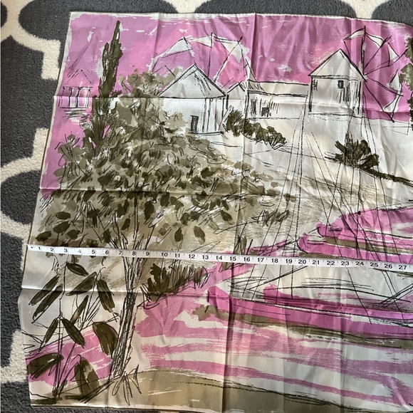 VERA NEUMANN vintage Pink and Green Scenic Print Scarf-/- rare landscape! - Picture 4 of 10